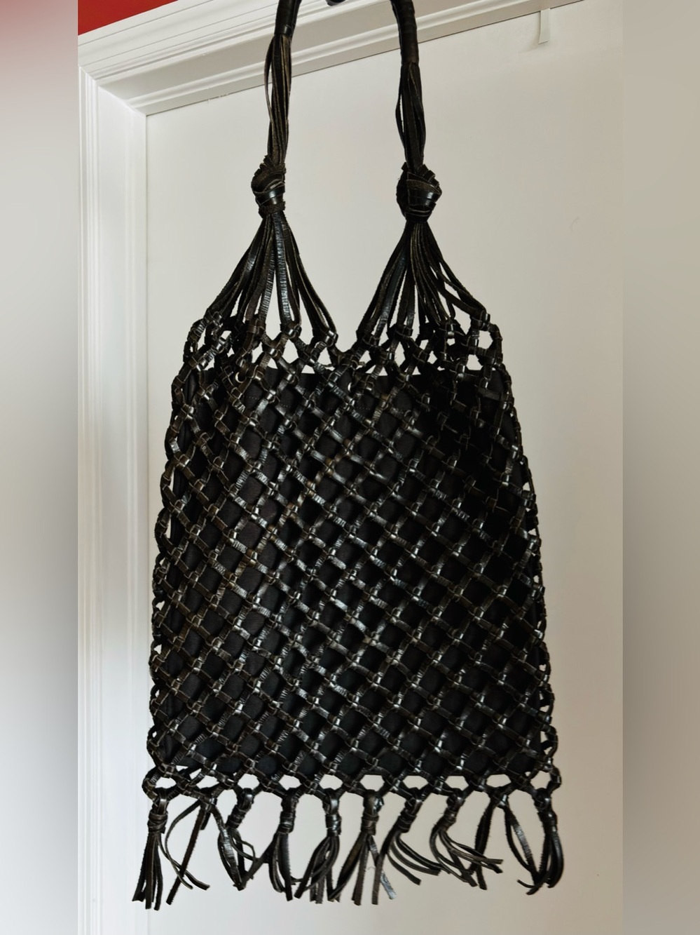J. Crew Brown Woven Leather Fringe Tote